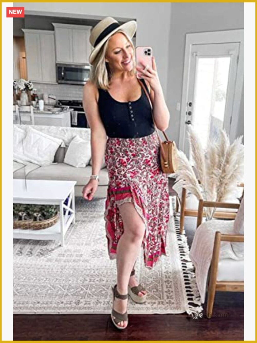 Women Floral Print Elastic Waist Maxi Skirt with Side Split - Picture 3 of 7
